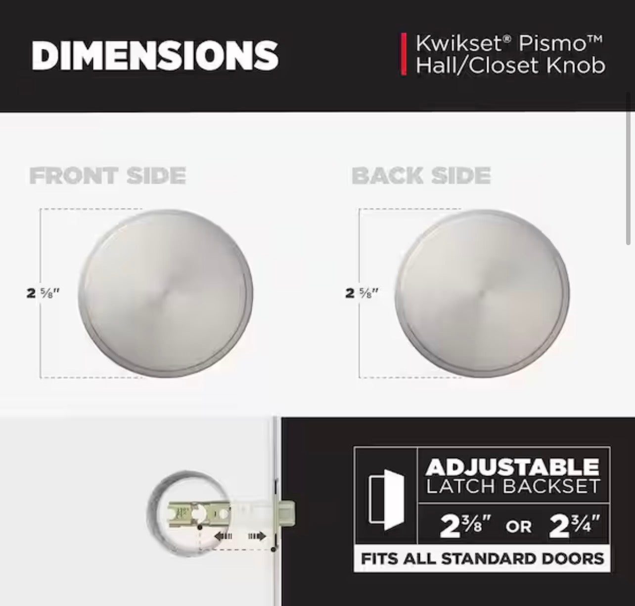 Kwikset Pismo Round Satin Nickel Hall/Closet Door Knob Featuring Microban Antimicrobial Technology