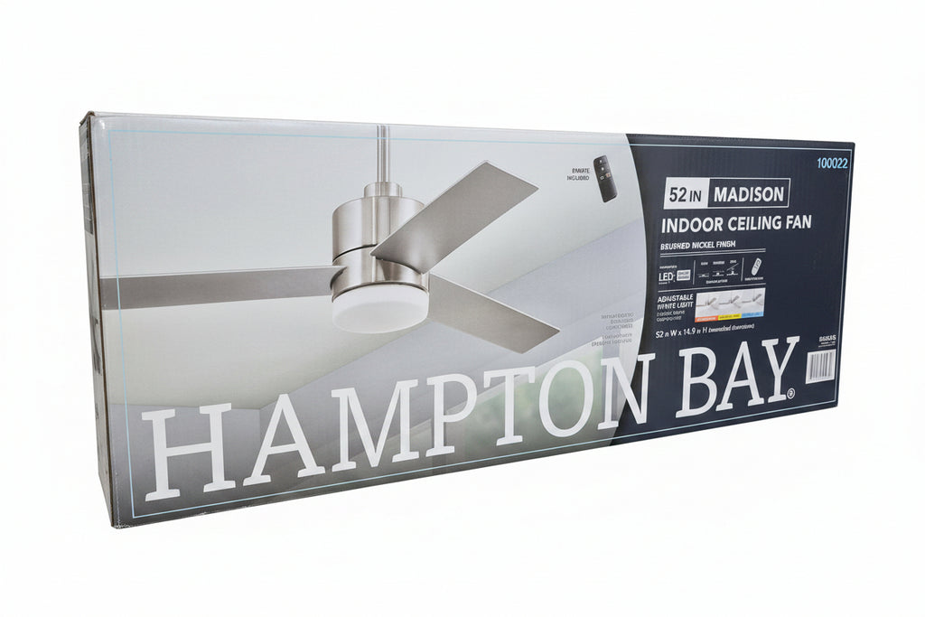 Hampton Bay Madison 52-inch indoor brushed nickel ceiling fan BW