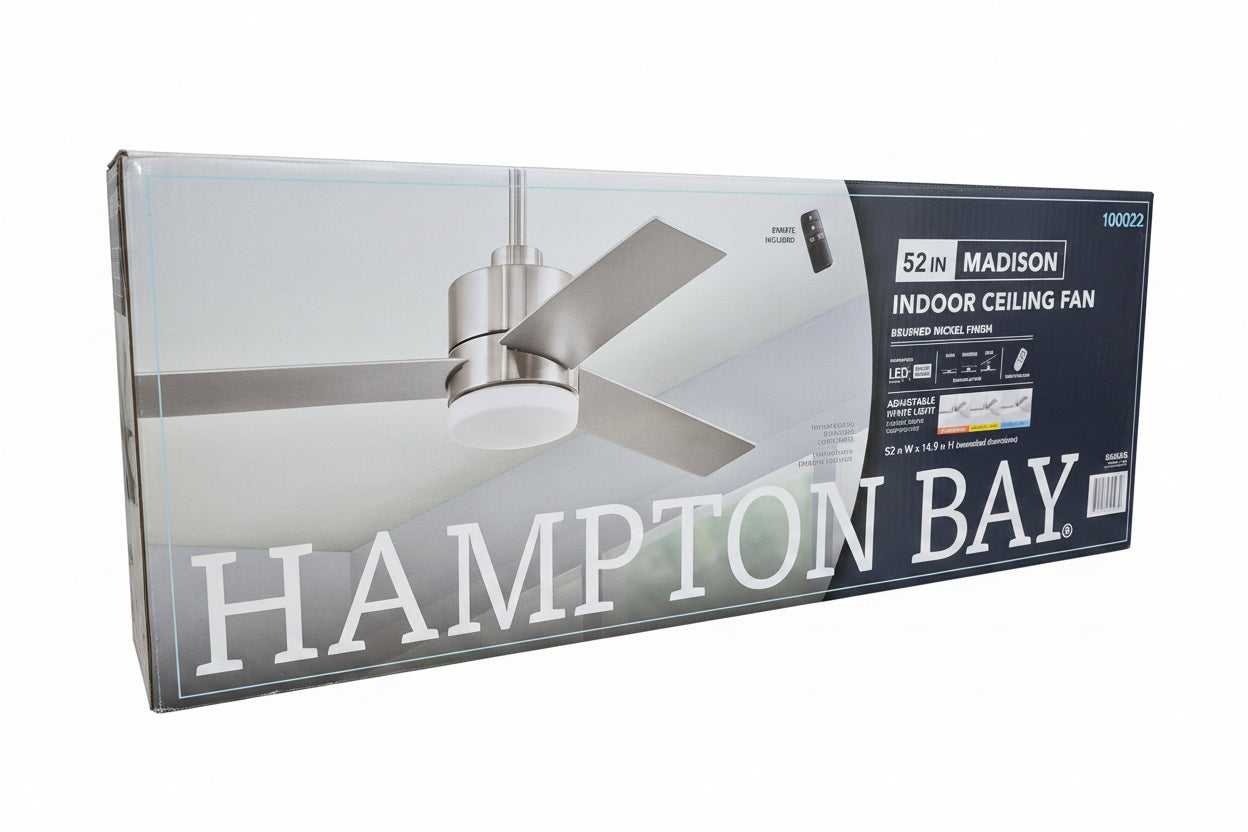 Hampton Bay Madison 52-inch indoor brushed nickel ceiling fan BW